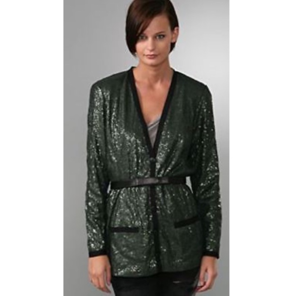Robert Rodriguez 6 Sequin Blazer Jacket Dark Green